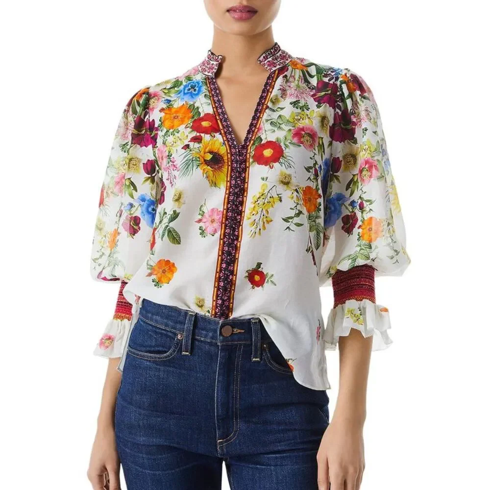 Alice and Olivia Womens Pink Silk Blouse Shirt NWT